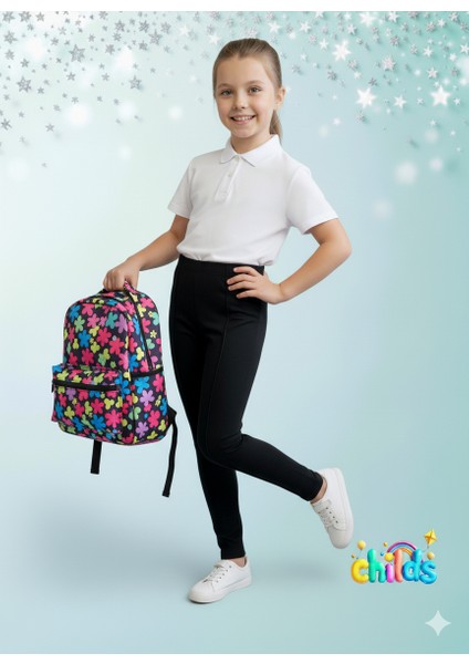 Çelik Interlok Siyah Pamuklu Likralı Kız Çocuk Nervür Dikişli Okul Için Pantolon Tayt fırsatları