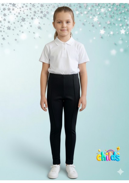 Çelik Interlok Siyah Pamuklu Likralı Kız Çocuk Nervür Dikişli Okul Için Pantolon Tayt indirimleri