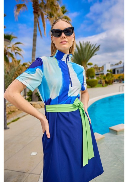 Lacivert Yarı Kapalı Mayo Yan Yırtmaç, Su Itici Kumaş, UPF50+ Koruma H2510 fiyatları