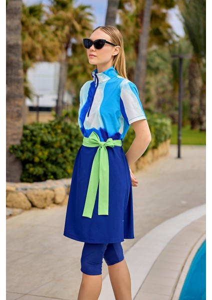 Lacivert Yarı Kapalı Mayo Yan Yırtmaç, Su Itici Kumaş, UPF50+ Koruma H2510 modelleri