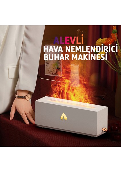 Şömine Görünümlü Aroma Difüzör ve Hava Nemlendirici – Alev Efektli LED Işıklı, Sessiz Çalışan Ultrasonik Buhar Makinesi, Aromaterapi ve Dekoratif Ortam Aydınlatması