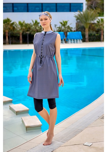 Füme Yarı Kapalı Mayo Gizli Fermuar, Belden Stoper, UPF50+ Koruma H2509 modelleri