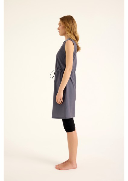 Füme Yarı Kapalı Mayo Gizli Fermuar, Belden Stoper, UPF50+ Koruma H2509