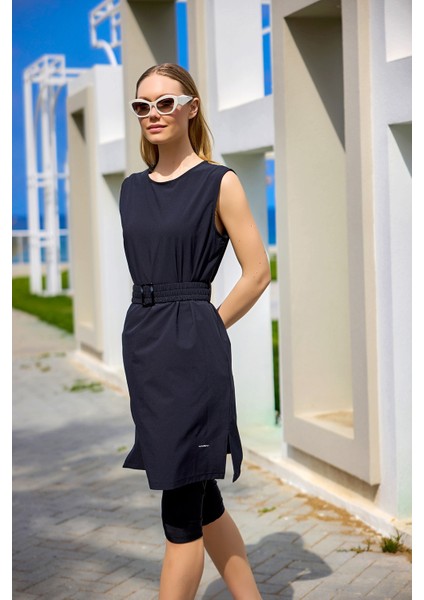 Siyah Yarı Kapalı Mayo Kemer Detayı, Gizli Fermuar, UPF50+ Koruma H2508 modelleri