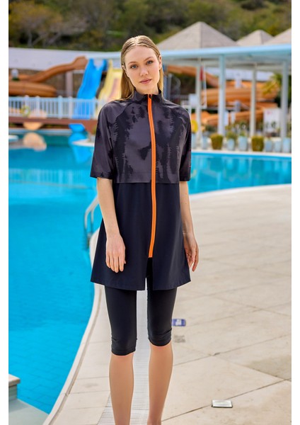 Siyah Yarı Kapalı Mayo Hakim Yaka, Su Itici Kumaş, UPF50+ Koruma H2501 modelleri