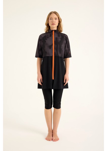 Siyah Yarı Kapalı Mayo Hakim Yaka, Su Itici Kumaş, UPF50+ Koruma H2501 indirimleri