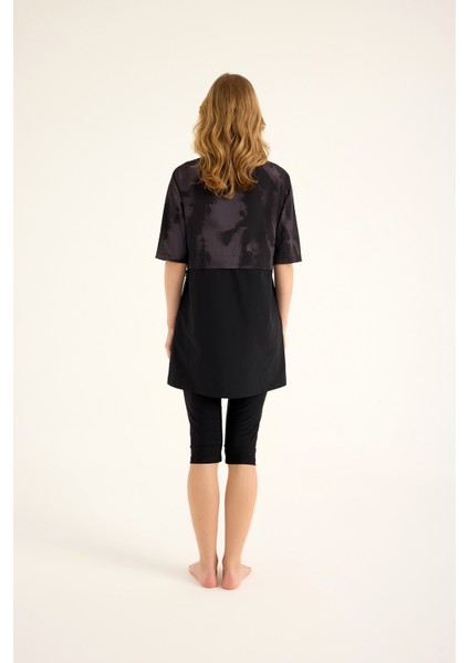 Siyah Yarı Kapalı Mayo Hakim Yaka, Su Itici Kumaş, UPF50+ Koruma H2501