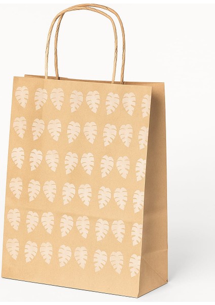 25 Adet Yaprak Desenli 18*8*24 Kraft Çanta