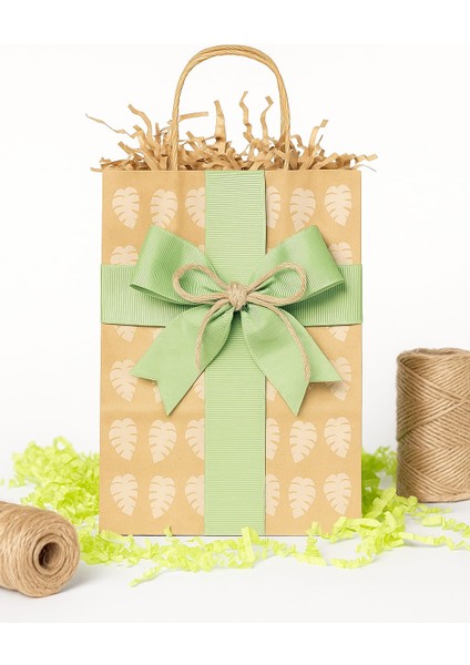 25 Adet Yaprak Desenli 18*8*24 Kraft Çanta modelleri