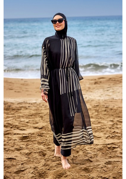 Siyah Kimono – Tesettür Plaj Kimonosu | Tam Boy, Hafif ve Dökümlü Yapı | P2511