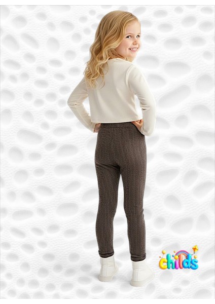Kız Çocuk Nervür Kahve Dikişli Jakarlı Örme Kumaş Okul Kışlık Pantolon Tayt indirimleri