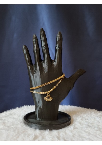 Taş Detaylı Ikili Çelik Bileklik