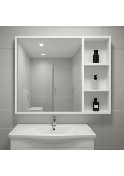 Tek Aynalı Raflı Banyo Dolabı 60*65 cm