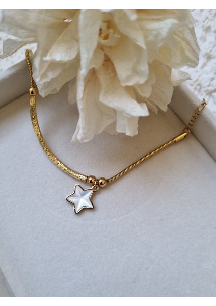 Incili Yıldız Detaylı Çelik Bileklik modelleri