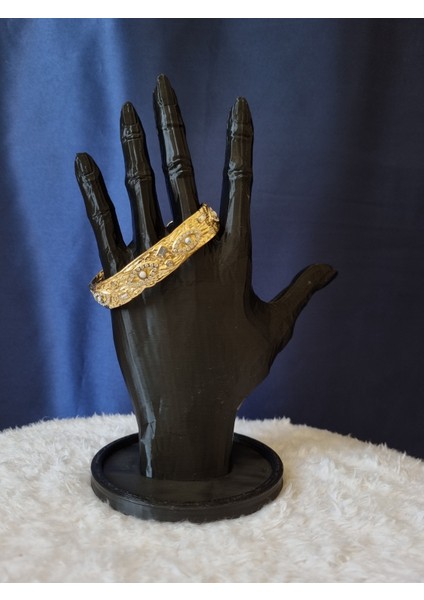 Beyaz Taşlı Göz Detaylı Vintage Çelik Kelepçe