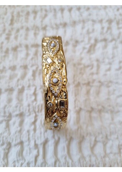 Beyaz Taşlı Göz Detaylı Vintage Çelik Kelepçe modelleri