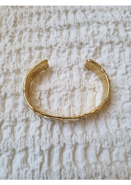 Beyaz Taşlı Göz Detaylı Vintage Çelik Kelepçe indirimleri