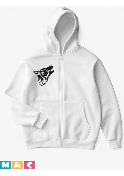 Unisex Kapşonlu Fermuarlı Hodie Parlak Taşlı Kalın Şardonlu Oversize Ceket Beyaz Sweatshirt