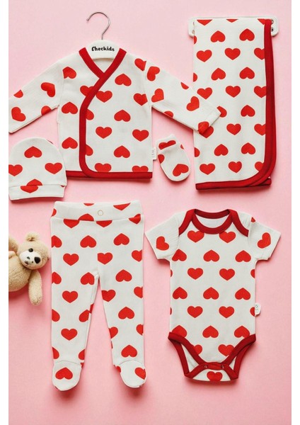 Kız Bebek 0-3 Ay Kalp Desenli 5li Zıbın Takımı fiyatları