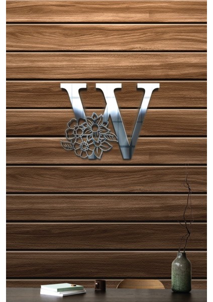 30CM Pleksi W Harfi Dekoratif Tablo, Metalik Görünüm