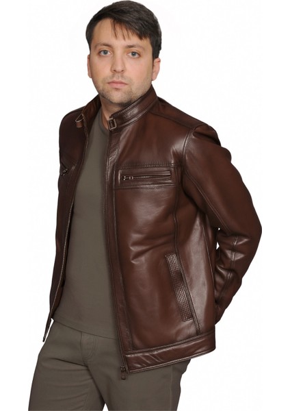Derije Neymar Hakiki Deri Erkek Kahverengi Ceket-Mont
