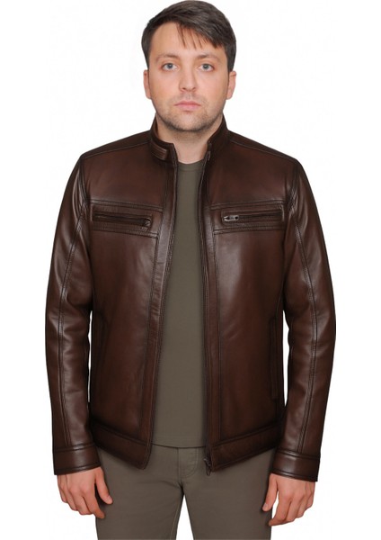 Derije Neymar Hakiki Deri Erkek Kahverengi Ceket-Mont fiyatları