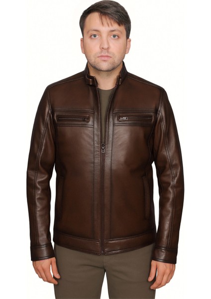Derije Neymar Hakiki Deri Erkek Kahverengi Ceket-Mont modelleri