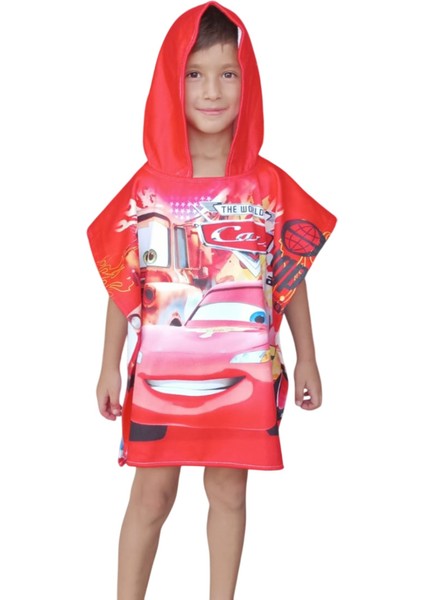 Mcqueen Lisanslı Erkek Çocuk Panço Havlu – 3-7 Yaş | Plaj & Banyo Kullanımı, %100 Pamuk