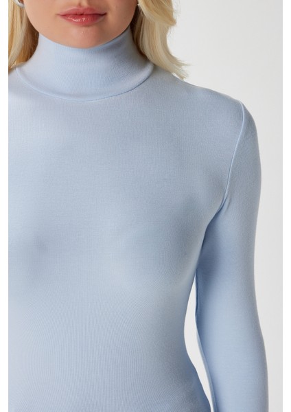 Kadın Feel Lux Touch Dik Yaka Mavi Uzun Kol Soft Bluz indirimleri