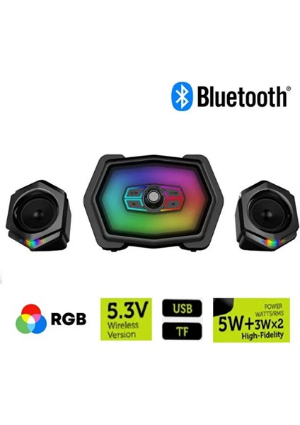 Kablosuz Hoparlör 2 1 Ses Sistemi Gaming Hoparlör Rgb Gaming Wireless Bluetooth Bls-10