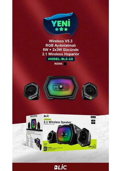 Kablosuz Hoparlör 2 1 Ses Sistemi Gaming Hoparlör Rgb Gaming Wireless Bluetooth Bls-10 fiyatları