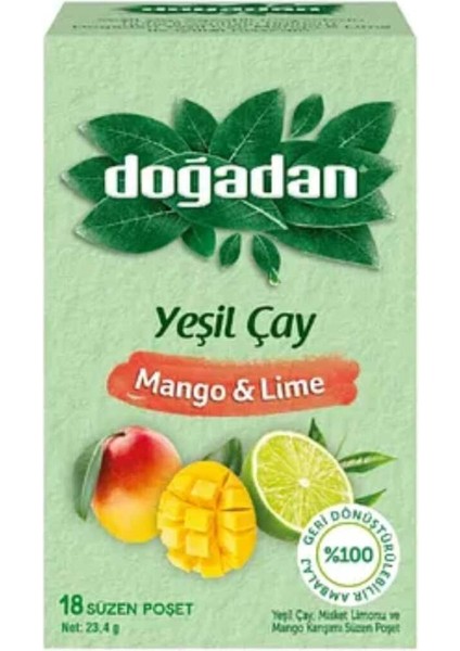 Mango & Lime Aromalı Yeşil Çay – 18’li Poşet | Tropik Ferahlık, Dengeli Lezzet fiyatları