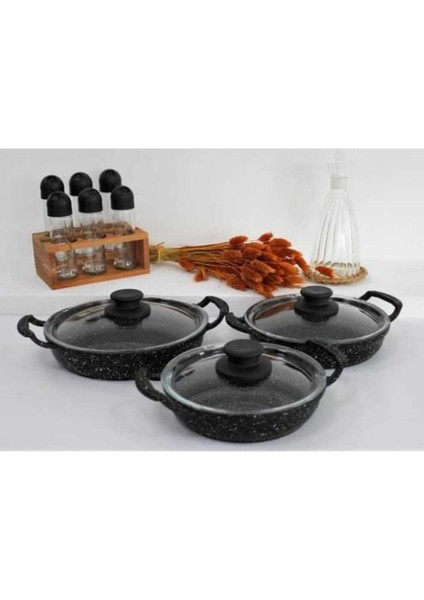 3’lü Siyah Tasarım Döküm Sahan Seti – Granit Kaplama, Yanmaz Yapışmaz fiyatları