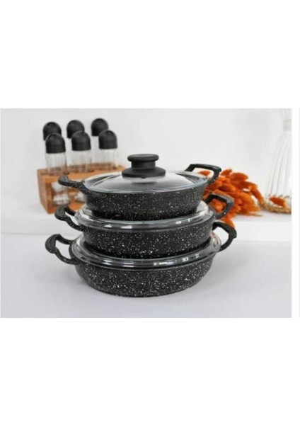 3’lü Siyah Tasarım Döküm Sahan Seti – Granit Kaplama, Yanmaz Yapışmaz modelleri