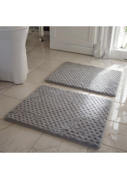 Doğa Dostu Vegan 2 Parça Açık Gri Klozet Takımı – Kaymaz Tabanlı Paspas Seti, 40X50 % 50X90 cm