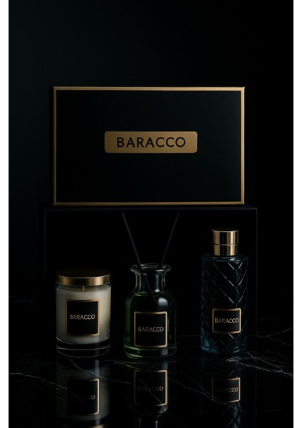 Şık 3’lü Koku Seti – Erkek Parfüm, Oda Kokusu ve Kokulu Mum