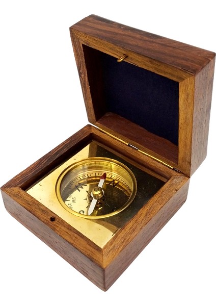 Pusula Pirinç Gövdeli Ahşap Kutulu Küçük Dekoratif Masa Üstü Obje modelleri