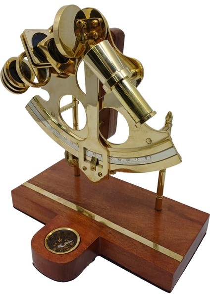 Sekstant Pirinç Eskitme Ahşap Tabanlı Dekoratif Masa Üstü Obje fiyatları