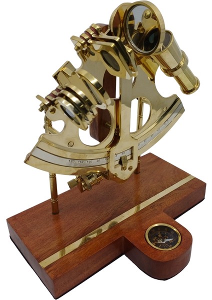 Sekstant Pirinç Eskitme Ahşap Tabanlı Dekoratif Masa Üstü Obje modelleri