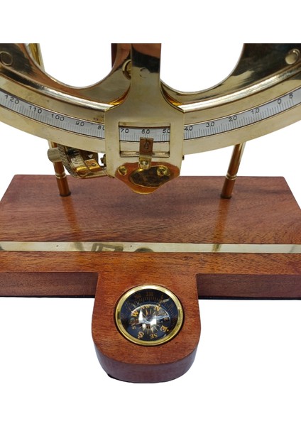 Sekstant Pirinç Eskitme Ahşap Tabanlı Dekoratif Masa Üstü Obje indirimleri