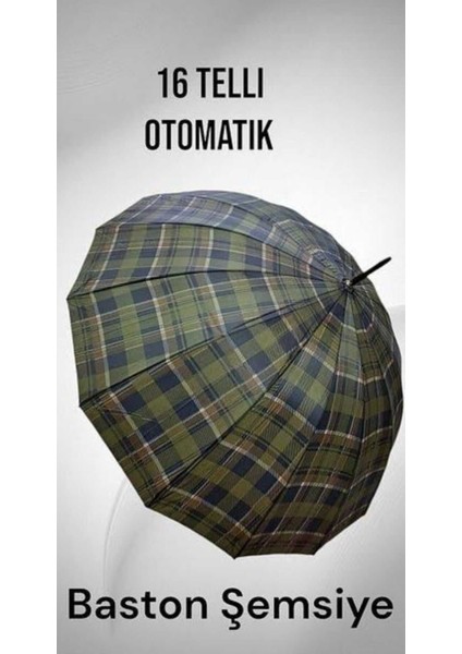 16 Telli Rüzgara Dayanıklı Su Geçirmez Baston Şemsiye 87 cm – Dayanıklı Polyester Kumaş