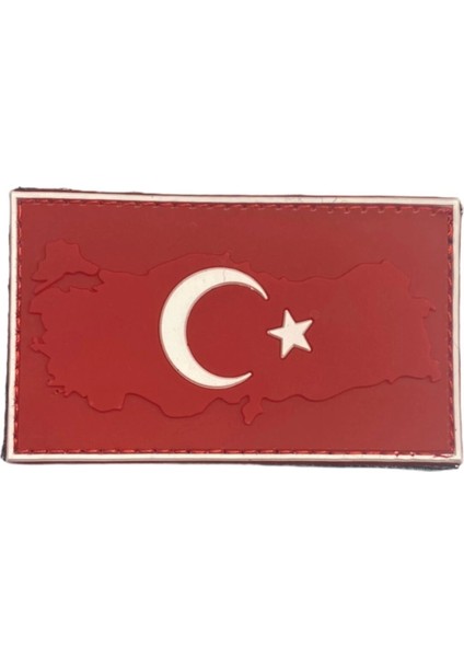 Türkiye Haritası Ay Yıldız 3D Plastik Tpu Kırmızı Patch, 2025 Yeni Tip, Cırtlı, Standart Ölçü,