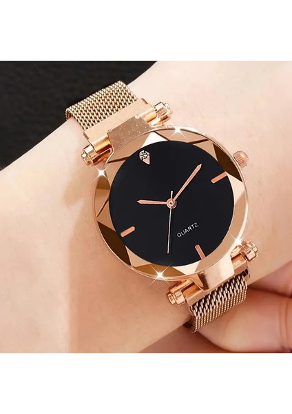 Saaté Rose Gold Mıknatıslı Klips Özelliğe Sahip Quartz Kadın Saat