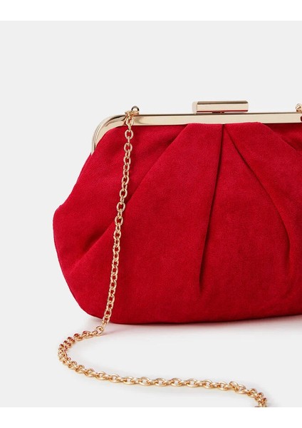Süet Clutch Çanta Kırmızı