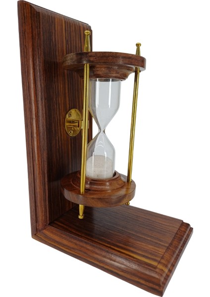 Pirinç Detaylı Ahşap Kum Saati Kitap Tutucu Retro Dekoratif Obje (2'li) fiyatları