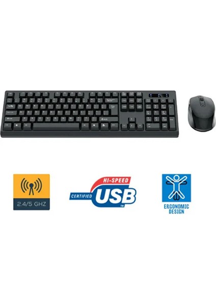 Kablosuz Klavye Mouse Set Siyah Türkçe Q Ev Ofis Kullanıma Uygun Klavye Mouse