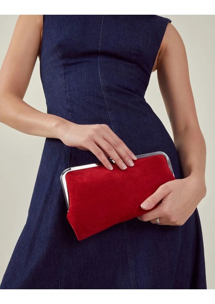 Süet Clutch Gece Çantası Kırmızı