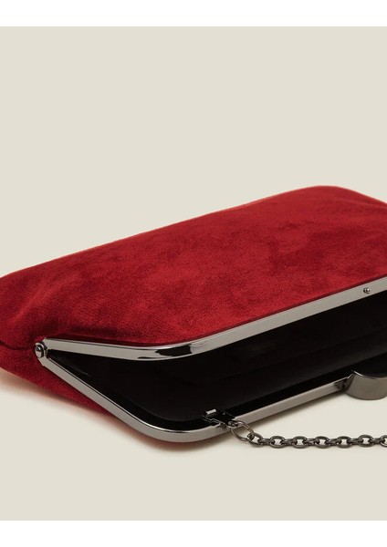 Süet Clutch Gece Çantası Kırmızı fırsatları
