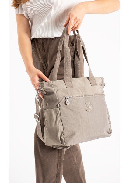 Çok Cepli Kadın Omuz Çantası Orta Boy Günlük HV3032 Vizon modelleri