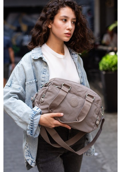 Çok Cepli Kadın Omuz Çantası Orta Boy Günlük HV3030 Vizon modelleri